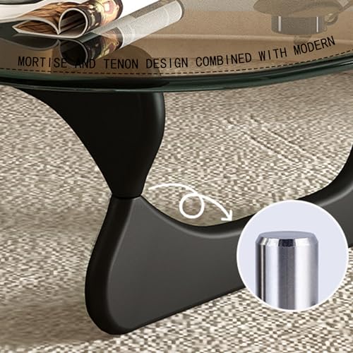 Triangle Coffee Table Glass Coffee Table for Living Room Clear Glass Coffee Table with Solid Wood Base Mid Century Modern Coffee Table for Small Spaces (Black-Transparent, 35.8in)
