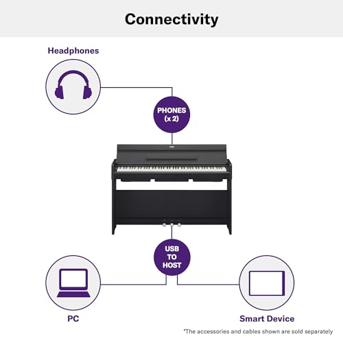 Yamaha Arius, 88-Key Weighted Action Digital Beginner and Intermediate Players, Dynamic Response, Grand Piano Sound, 3-Pedal Unit, Upright Design, Bench Included, Dark Rosewood (YDP105R)
