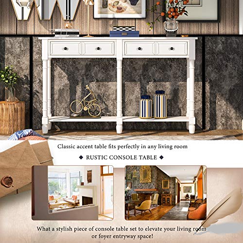 Merax Espresso Wood Narrow Console Table with Drawers and Bottom Shelf for Entryway Hallway Front Door, 1 Set