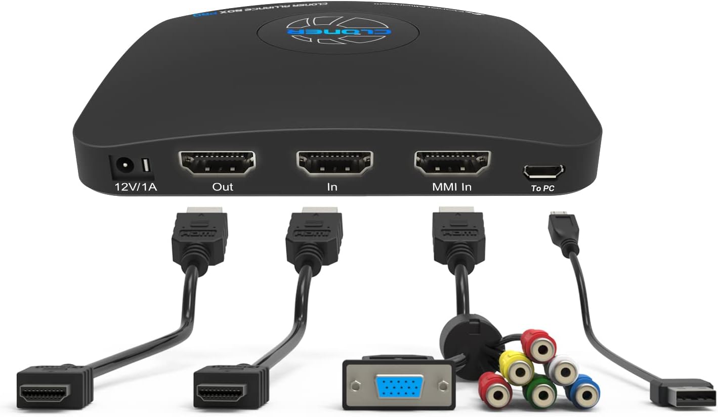 ClonerAlliance Box Pro, Capture 1080p@60fps HDMI Videos/Games and Play Back Instantly with The Remote Control, Schedule Recording, HDMI/VGA/AV/YPbPr Input. No PC Required.