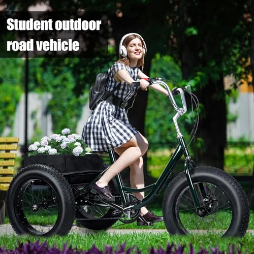 2024 New Tricycle for Adults, 20" x 4.0 Fat Snow Tires Trike, Drift Trike for Adult, 7 Speed Tricycle with Double Disc Brake, 3 Wheel Bicycle with Large Basket Outdoor Beach Sonw
