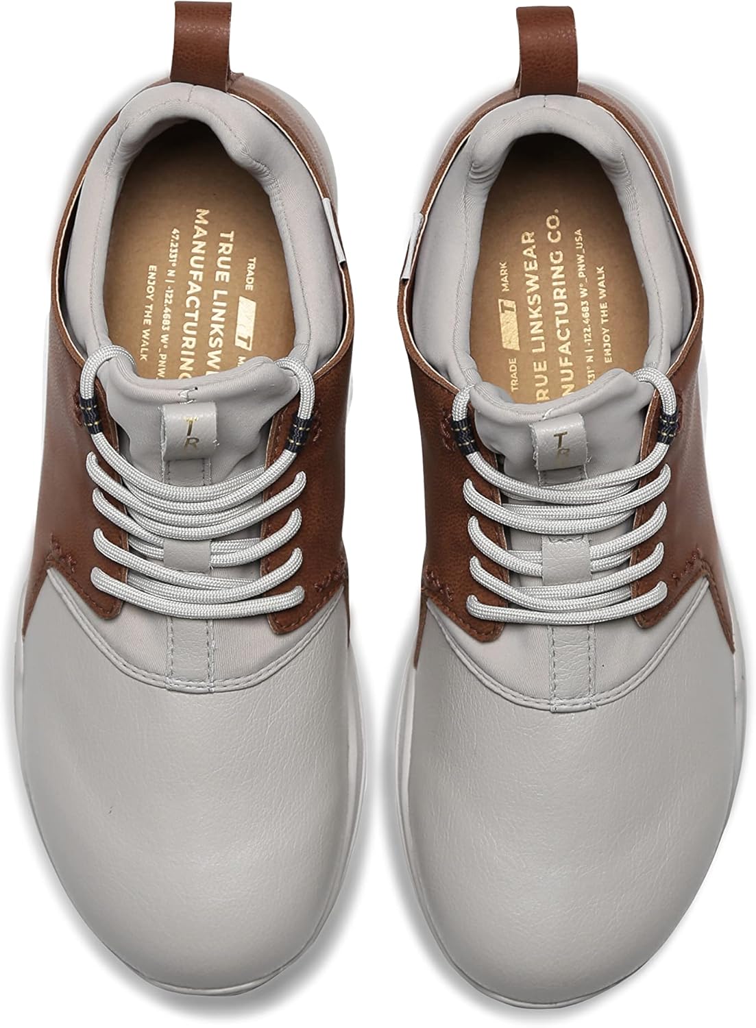 TRUE linkswear Original 1.2 Men's Golf Shoes, for Superior Comfort and Breathability, Soft White/Brown - Size 9