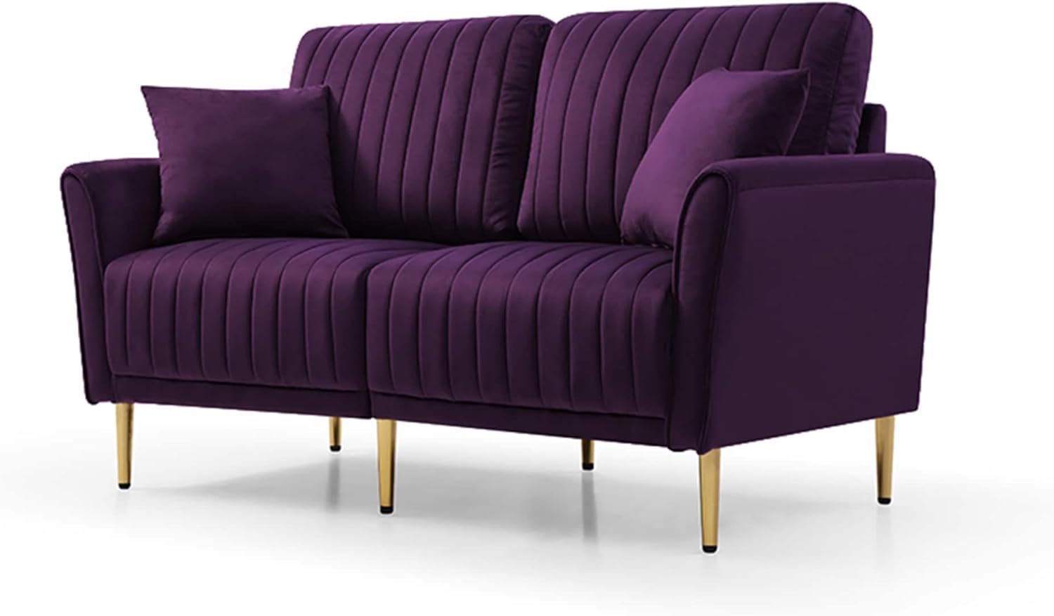Purple Velvet Reversible Back 2-seat Sofa Loveseat Solid Mid-Century Modern Metal Handmade