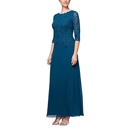 Alex Evenings Women's 3/4 Sleeve Stretch Lace Bodice One Piece Mother of The Bride Dress (Petite and Regular Sizes)