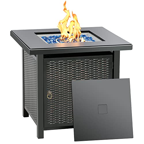 BALI OUTDOORS 50000 BTU Propane Fire Pit with Lid, 28 inch Fire Pit Table Outdoor, Black Firepits for Outside Backyard, Patio