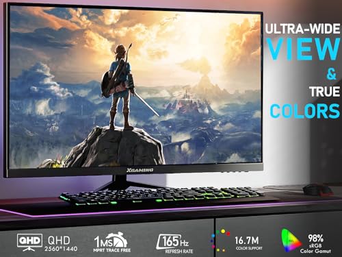 XGaming 27'' QHD Gaming Monitor 2K 165Hz 2560 x 1440 PC Computer Monitor