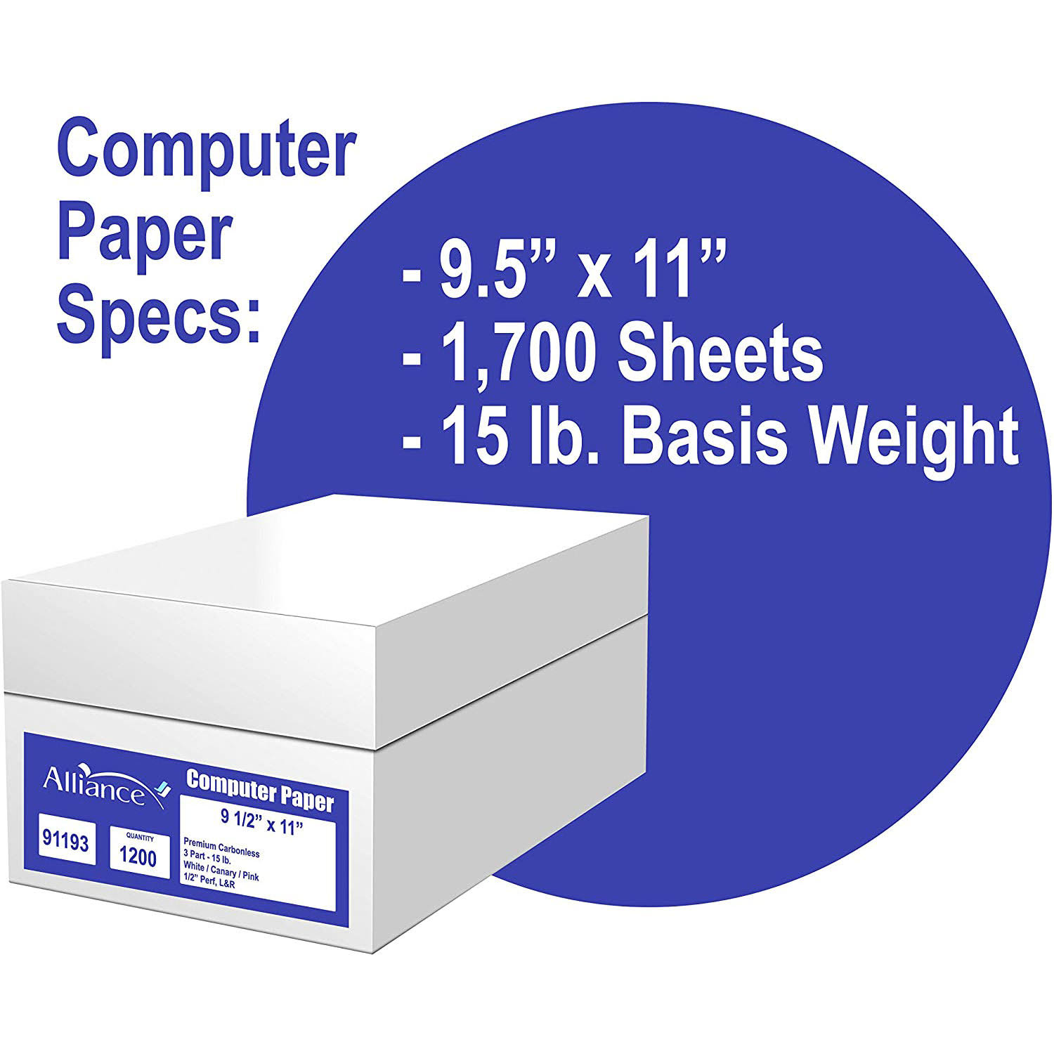 Alliance Premium Carbonless Computer Paper 9-1/2x22 x 11x22 Blank Left u0026 Right Perforated 2-Part White/Canary 15lb 92 Bright