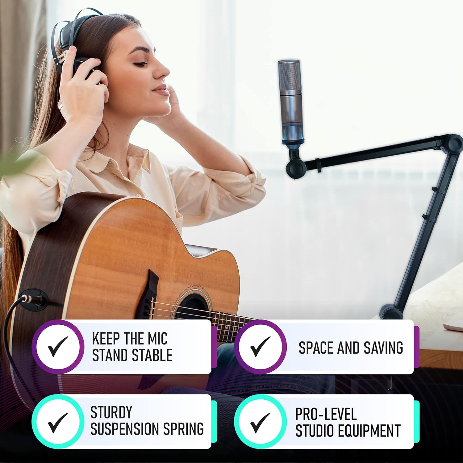 Aremor Pro Heavy Duty Deluxe Desk Mounted Tube-Style Broadcast Boom Arm Adjustable Suspension Boom Scissor Mic stand - Adjustable 360�� Rotatable Microphone Arm - Stable Microphone Mount Arms