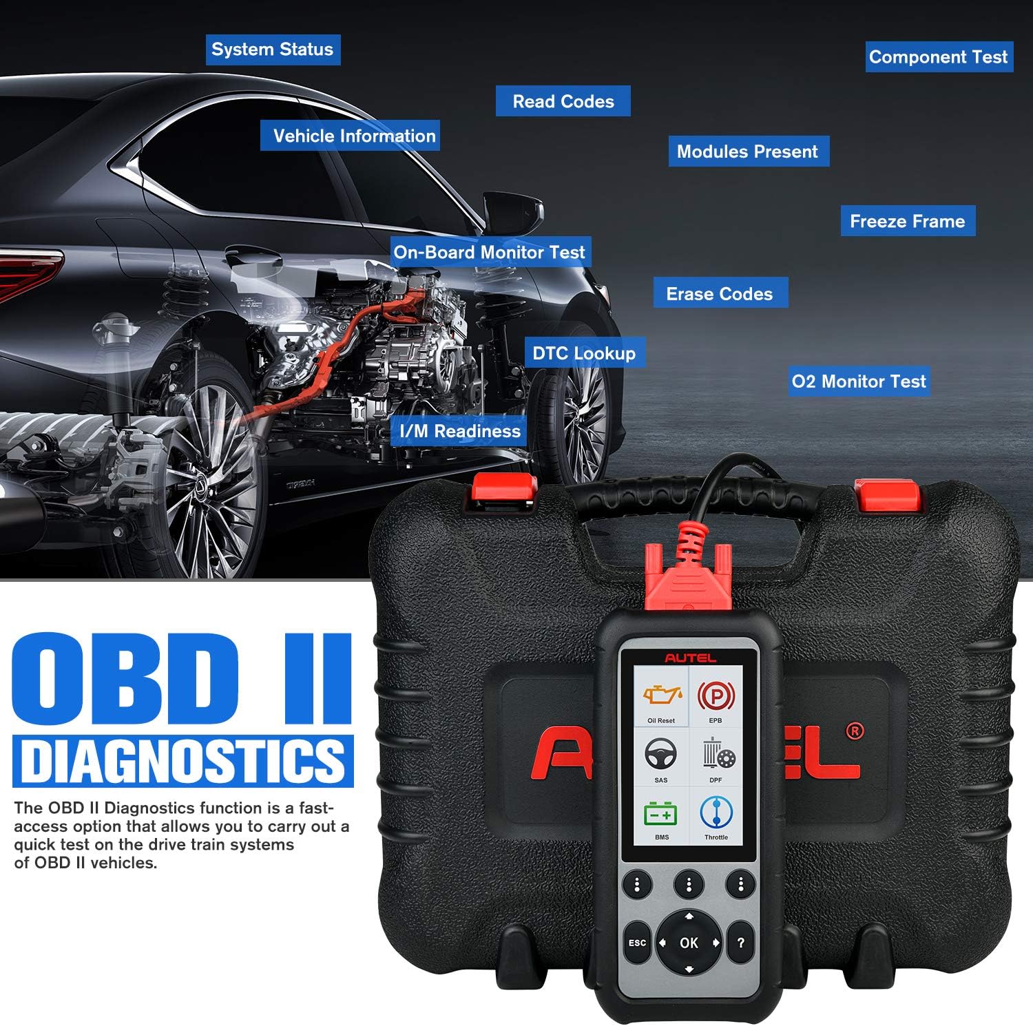 Autel MaxiDiag MD806 Pro Car Diagnostic Tool, 2022 Newest Upgraded Version of Autel MD808, MD806, All Systems Diagnostics, Oil Reset, EPB, SAS, DPF, BMS, Throttle, AutoScan