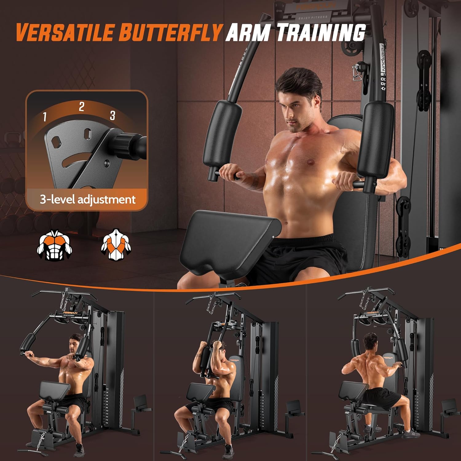 FEIERDUN Home Gym Equipment, Multi-Functional Workout Equipment with 154LBS Weight Stack, for Leg Press, Lat Pull Down, Chest presses