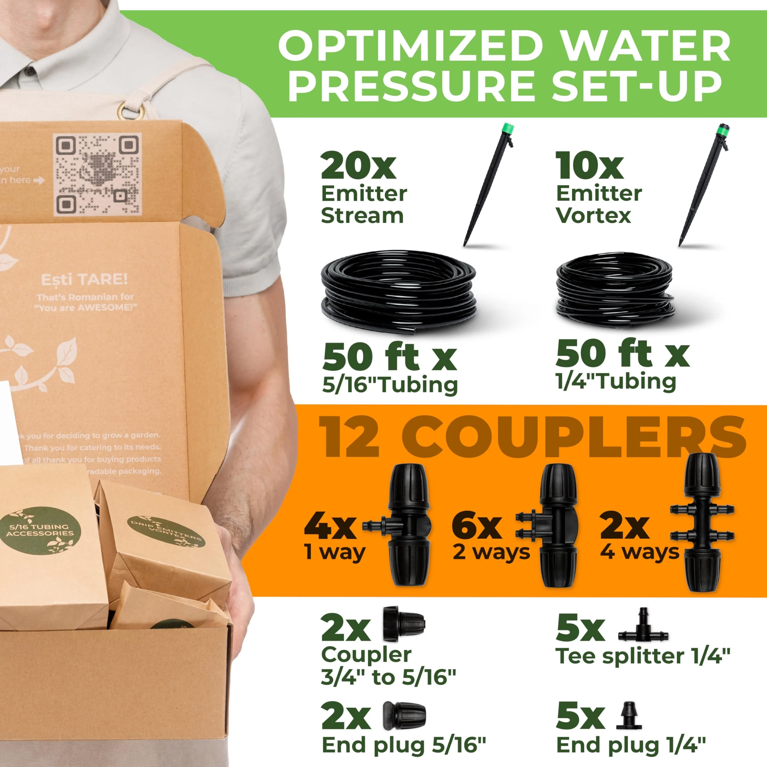 CARPATHEN Drip Irrigation System - Adjustable Premium Garden Watering System for Raised Garden Bed, Yard, Lawn, Greenhouse - Complete Drip Irrigation Kit with Drip Emitters, 1/4 Tubing and Connectors