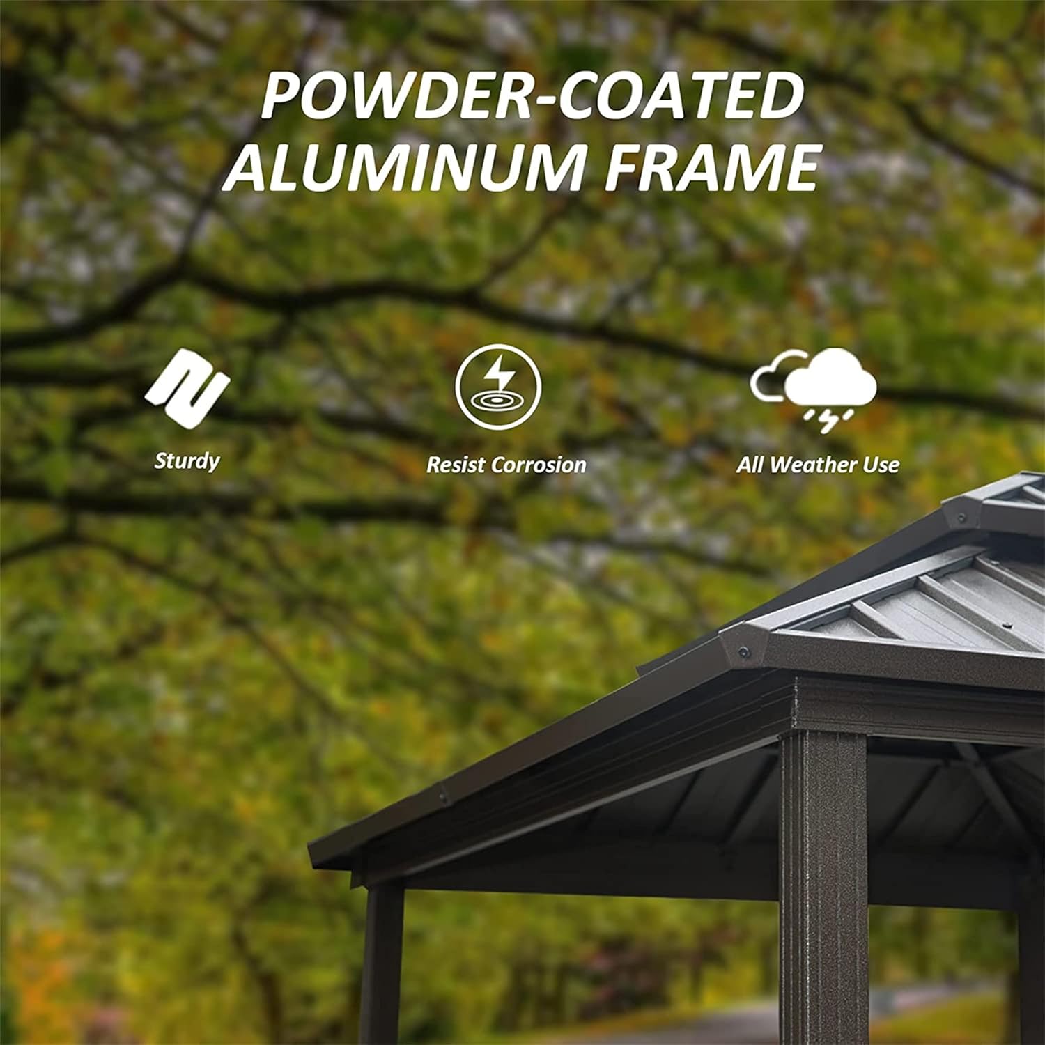 Grill Gazebo 8x6Ft Aluminum BBQ Gazebo Outdoor Metal Frame with Shelves Serving Tables, Permanent Double Roof Hard top Gazebos for Patio Lawn Deck Backyard and Garden(Brown)