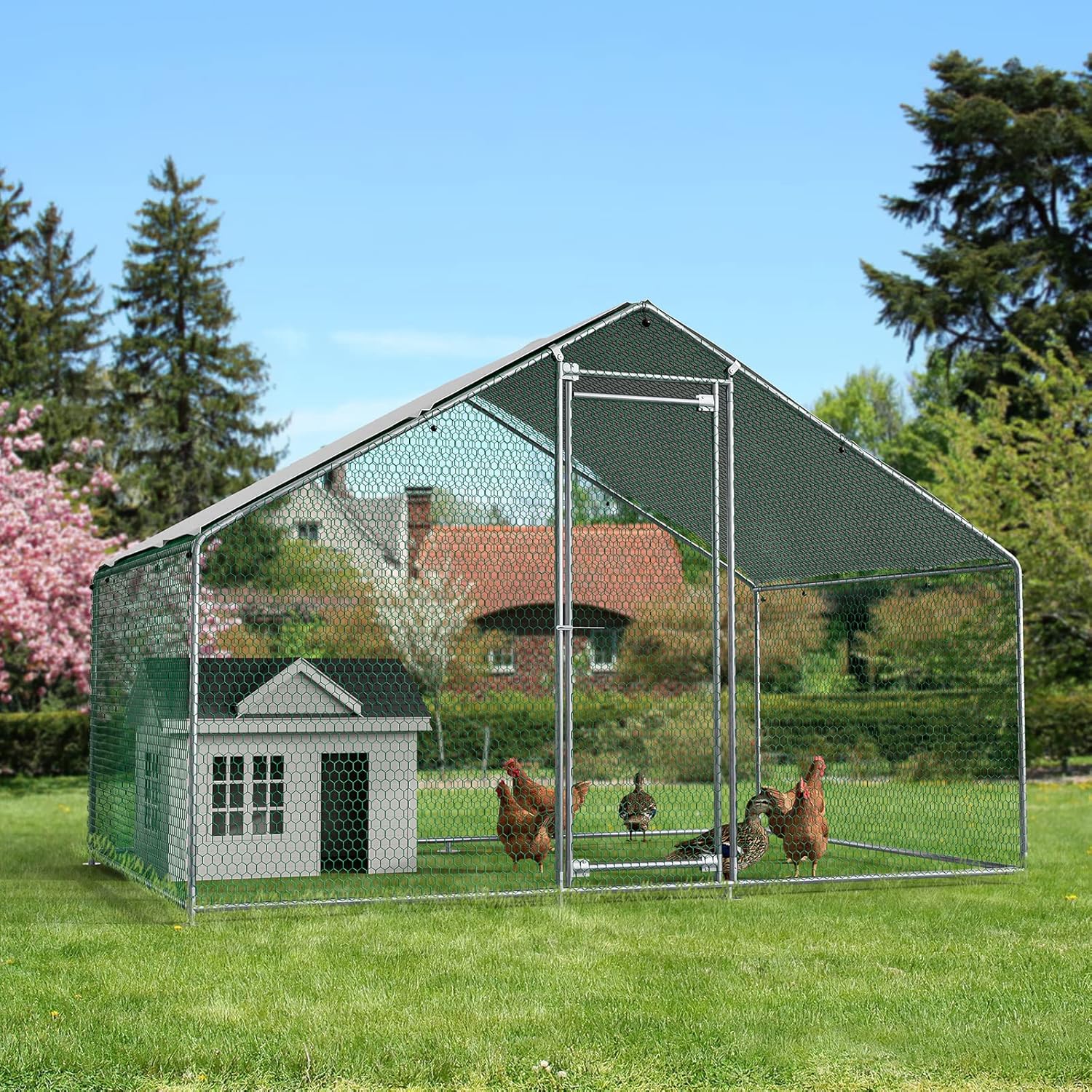 Oarlike Metal Chicken Coop for 20 Chickens Large Chicken Runs for Yard with Cover Galvanized Steel Chicken Pen Outdoor for Hen Duck Rabbits Goose Puppy Heavy Duty Walk-in Poultry Cage for Outside