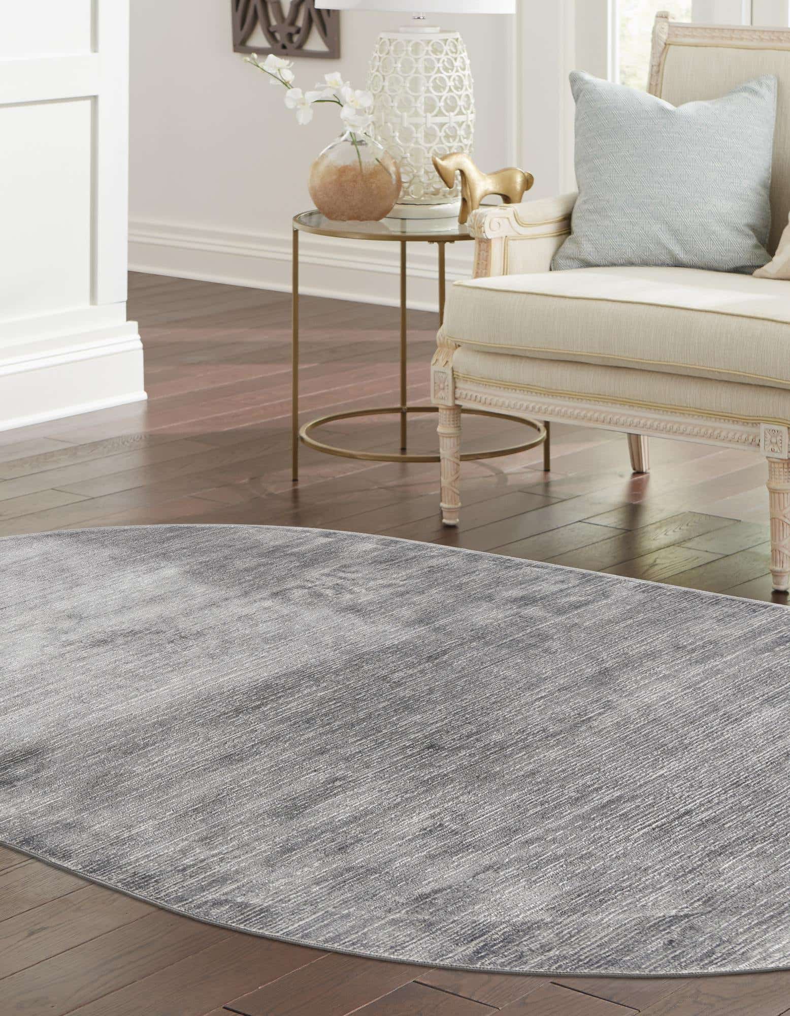 Rugs.com Finsbury Collection Rug – 5' 3 x 8' Oval Gray Medium Rug Perfect For Living Rooms, Large Dining Rooms, Open Floorplans