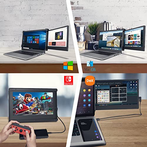 Laptop Screen Extender, 15.6" Portable Monitor for Laptop with 120% sRGB, FHD IPS & USB to HDMI Hub & 235° Rotation, Triple Monitor Extender Plug & Play Fits for All Laptops (Mac/Win/Android)