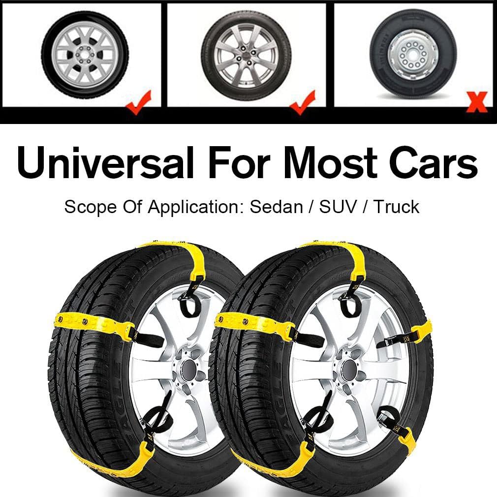 Jeremywell Snow Chains Anti-Skid Anti Slip Emergency Snow Tire Chains - Portable Emergency Traction Snow Mud Chains Universal Adjustable 10pcs Car Security Chains for SUV and Cars (Yellow-10pcs) Pack of 2