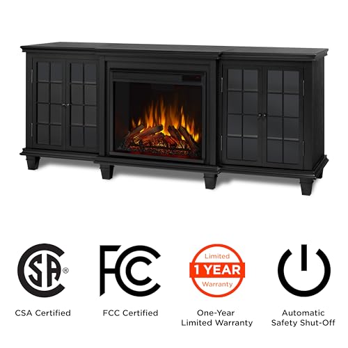 Real Flame Marlowe 70” Electric Fireplace TV Stand for TVs up to 70 inches, Entertainment center with adjustable shelves and storage, TV Stand for Living Room and Bedroom, Remote control, White