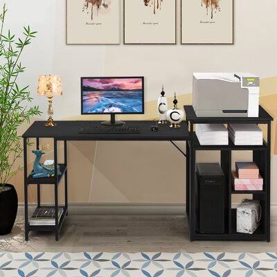 Computer Desk with Printer Stand, Shelf, Large Desk with Bookshelf 47in Desktop Inbox Zero