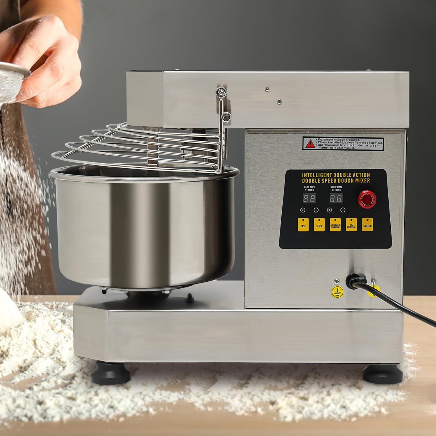 Commercial Dough Mixer,2.6 Gal Food Mixer Spiral Mixer,750W Dough Kneading Machine with Food-grade Stainless Steel Bowl,Speed Adjustable,Heavy-Duty Commercial Stand Mixer for Bakeries Pizzeria