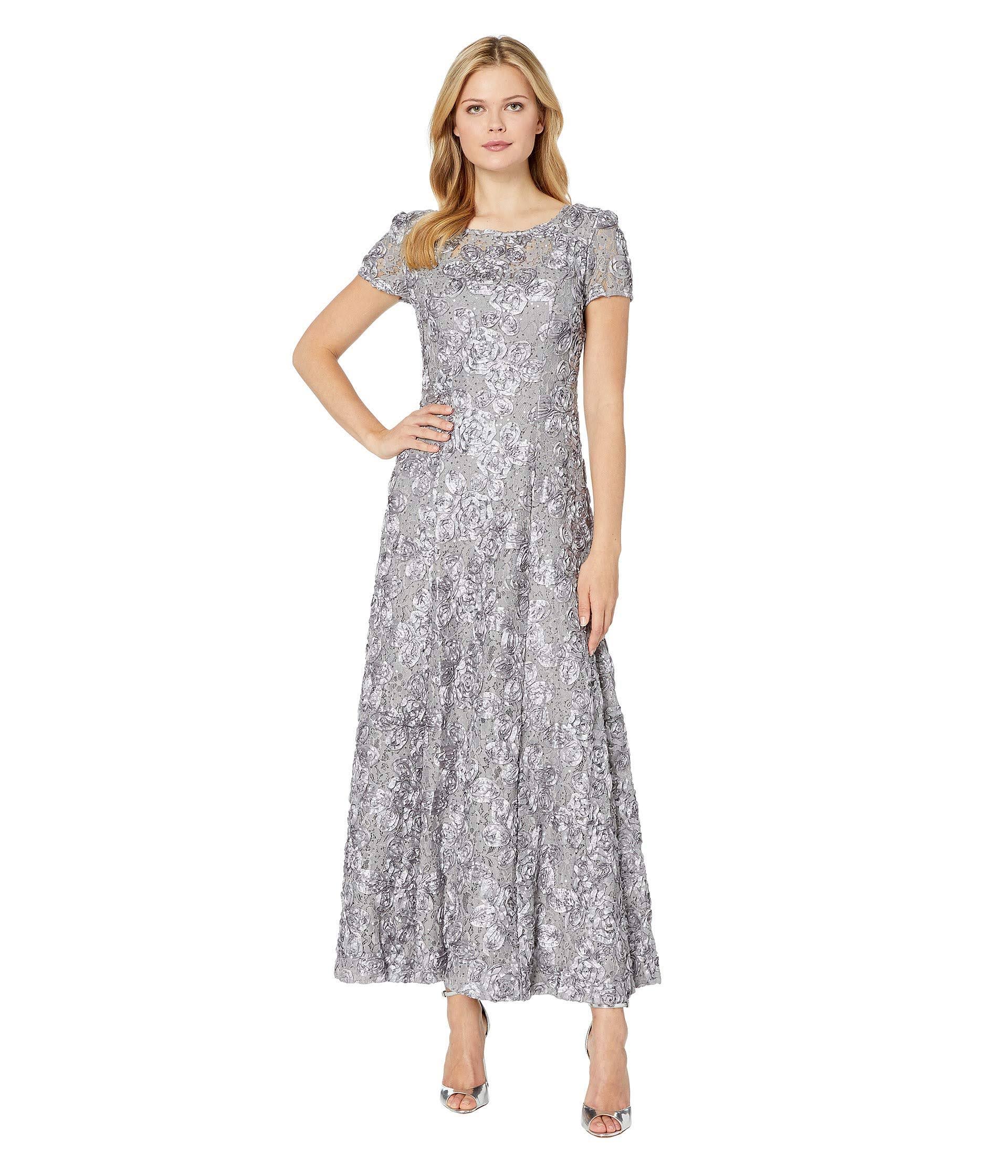Alex Evenings Petite Sequined-Lace Rosette-Rose Gown - 14p