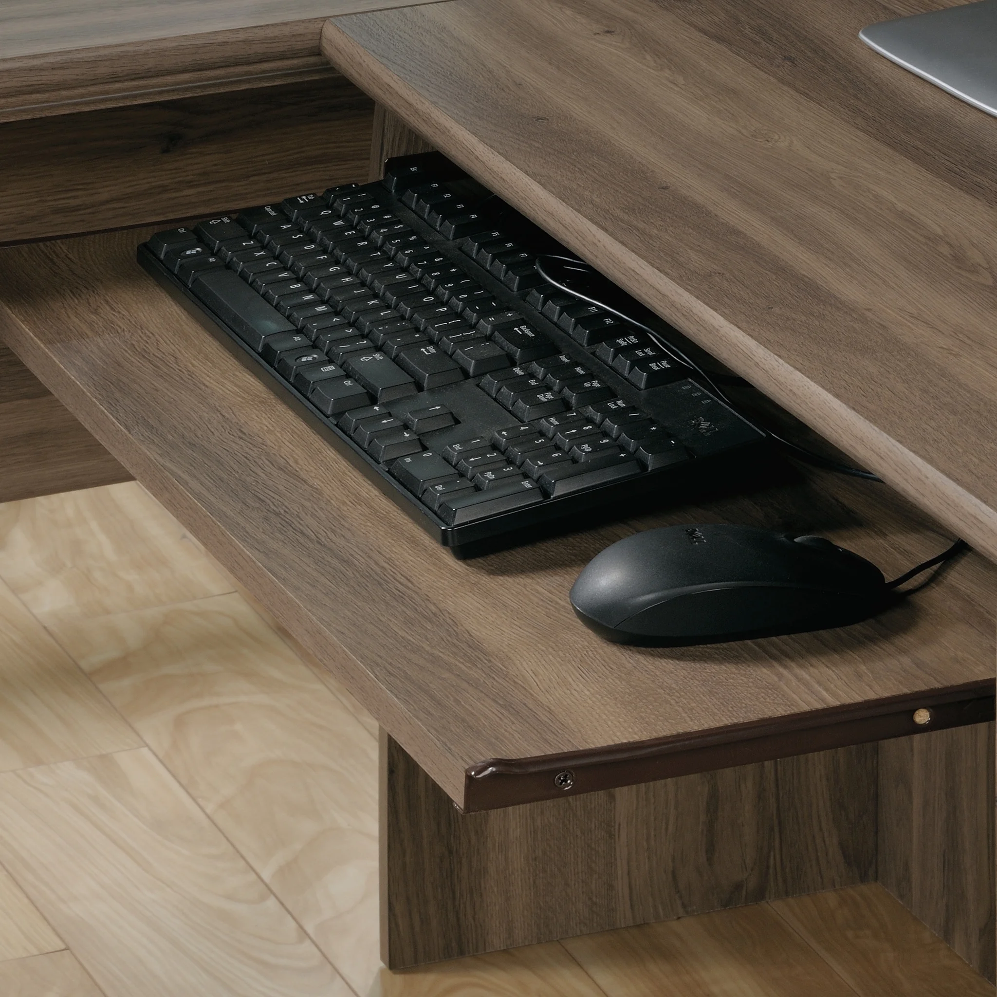 Sauder Harbor View L Shaped Computer Desk with Storage in Salt Oak