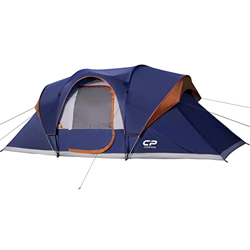 CAMPROS CP Tent 9 Person Camping Tents, 2 Room Water Resistant Family Tent with Top Rainfly, 4 Large Mesh Windows, Double Layer, Easy Set Up, Portable with Carry Bag