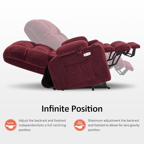 MCombo Dual Motor Power Lift Recliner Chair with Massage and Heat for Elderly People, Infinite Position, USB Ports, Cup Holders, Fabric 7890 (Medium-Regular, Burgundy)