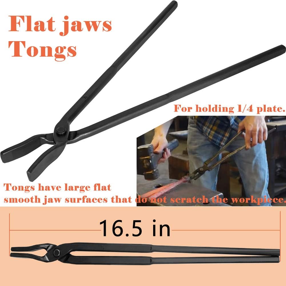 Beginner blacksmith tongs Blacksmith Forge Tong Tools Set Includes 1/4 Flat Jaw, Pick Up, Scroll, 3/8 1/2 5/8 V-Bit Tongs (6 Piece)