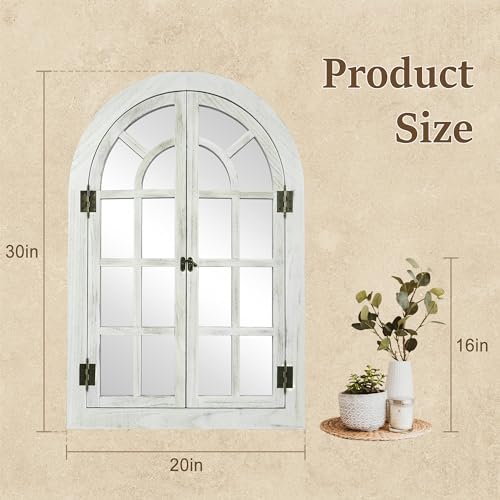 Arched Wall Mirror -Window Mirrors for Wall Decor Wood Frame Farmhouse Decor Like Window for Bedroom, Living Room, Entrance, Dining Room
