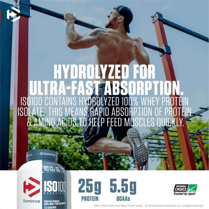 Dymatize ISO100 Hydrolyzed Whey Isolate Protein Powder, Fudge Brownie, 3 lb