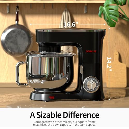 COOKLEE Stand Mixer, 9.5 Qt. 660W Electric Kitchen Mixer with Dishwasher-Safe Dough Hooks, Flat Beaters, Wire Whip & Pouring Shield Attachments for Most Home Cooks, Silver