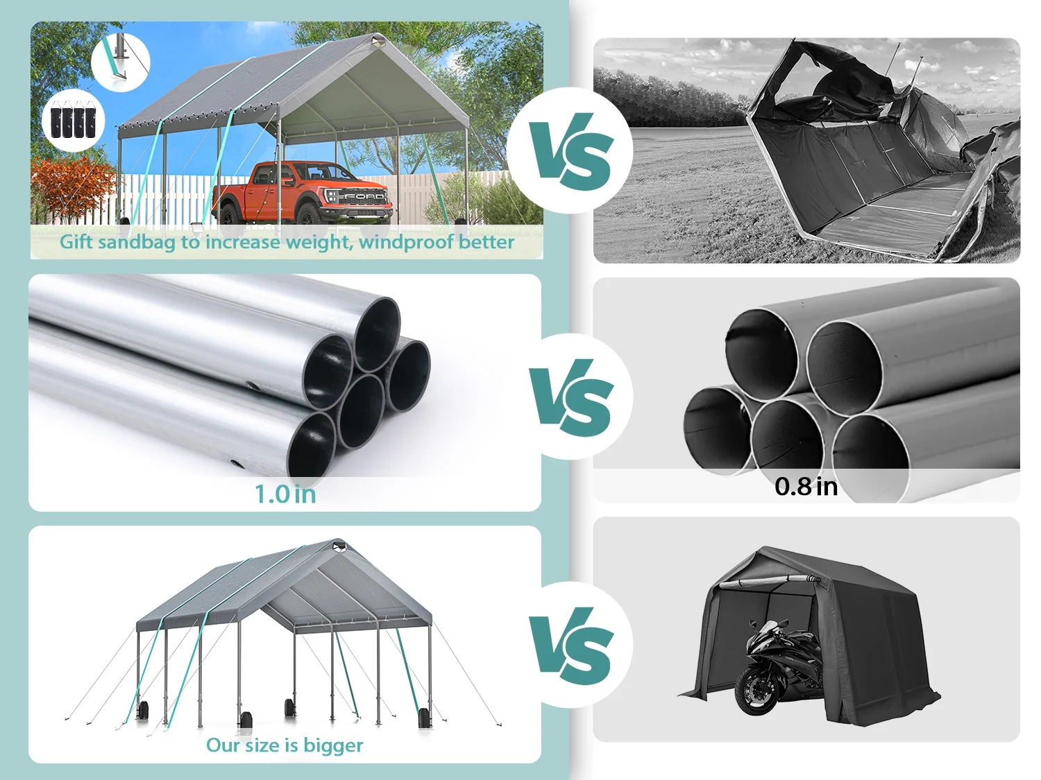 10X20FT Heavy Duty Carport Canopy,Extra Large Portable Car Tent Garage with Roll-up Windows and All-Season Tarp Cover,Metal Roof &Side Walls for Car, SUV,Boats&Truck Shelter Logic Storage Gray