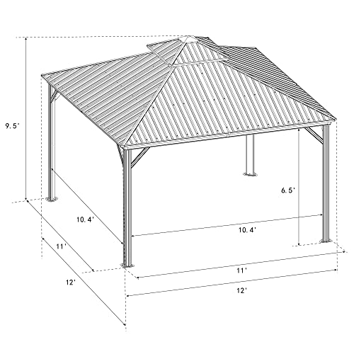Kozyard Caesar 10'x10' Hardtop Gazebo - Permanent Metal Pavilion with Netting and Shaded Curtains for Patio, Backyard, and Deck - Galvanized Steel Outdoor Aluminum Canopy, Double Roof Gazebo (Grey)