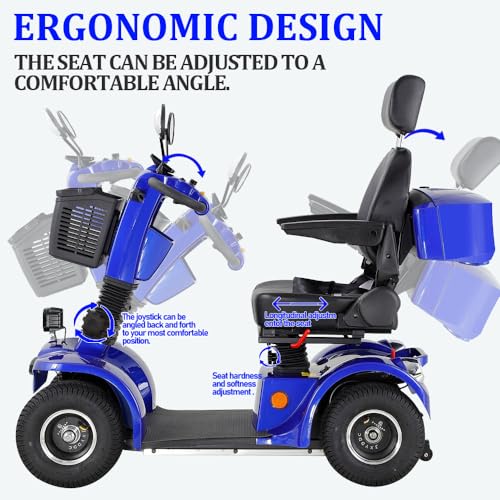 Heavy Duty Mobility Scooters for Seniors & Adults 4 wheel 500lbs Capacity - Electric Powered Chair,800W 20Ah power Long Range Power Extended Battery with Adjustable Seat and Rear Basket