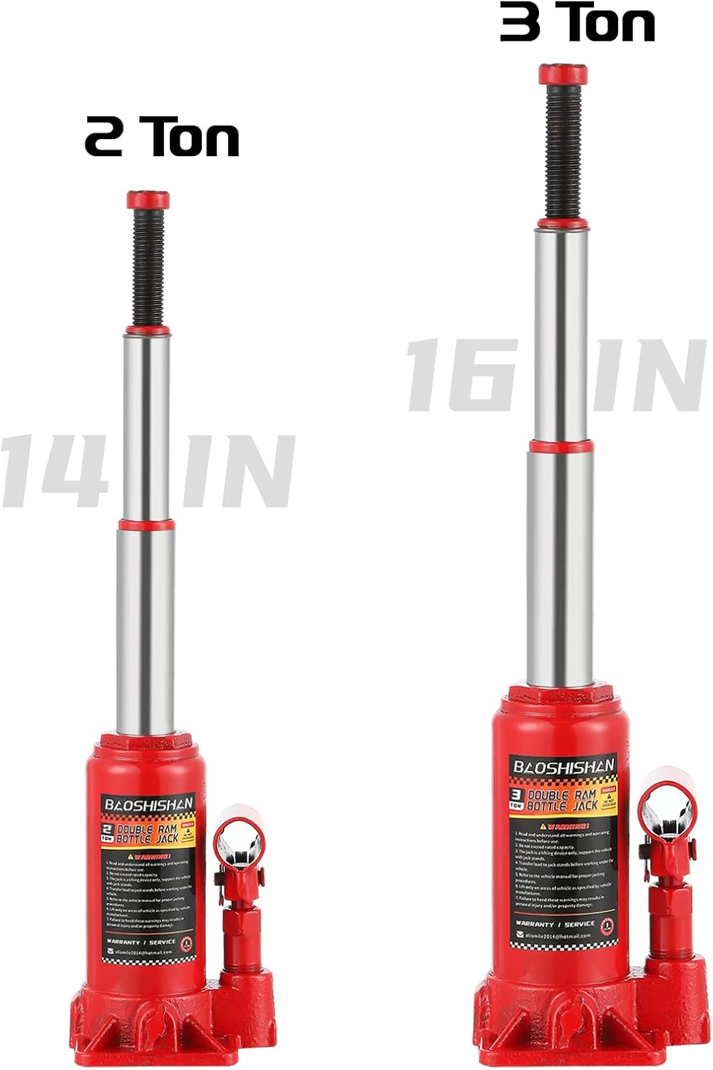 BAOSHISHAN 3 Ton Double Ram Bottle Jack 6-1/2 to 16-1/2 Lifting Range Portable Hydraulic Jack with Carrying Case