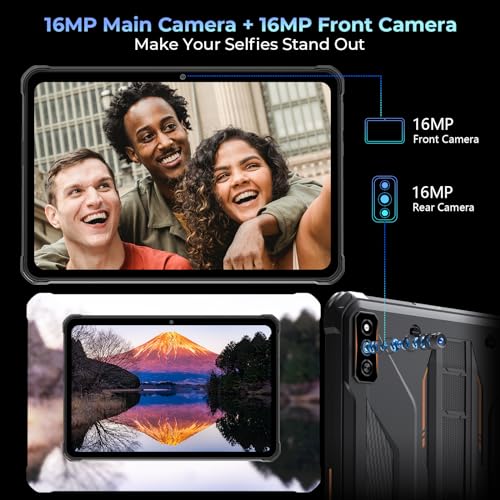 HOTWAV R7 Rugged Tablet Android 13, 15600mAh 10.1 Inch HD+ 12GB+256GB/(2TB TF) Waterproof Tablet PC, 16MP+16MP Camera Octa-Core IP68&IP69K/Dual SIM 4G/5G WiFi/Face ID/GPS/OTG/Widevine L1 (Gray)