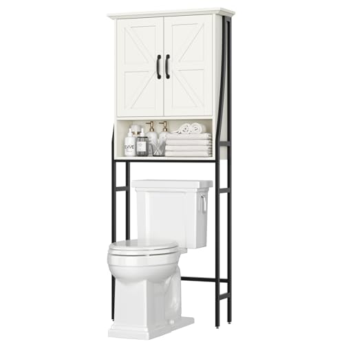 Over The Toilet Storage Cabinet, Over Toilet Bathroom Organizer with Barn Doors Above Toilet Storage Cabinet Spacesaver Rack Behind Toilet Bathroom Organizer Over The Toilet Storage (Gray)