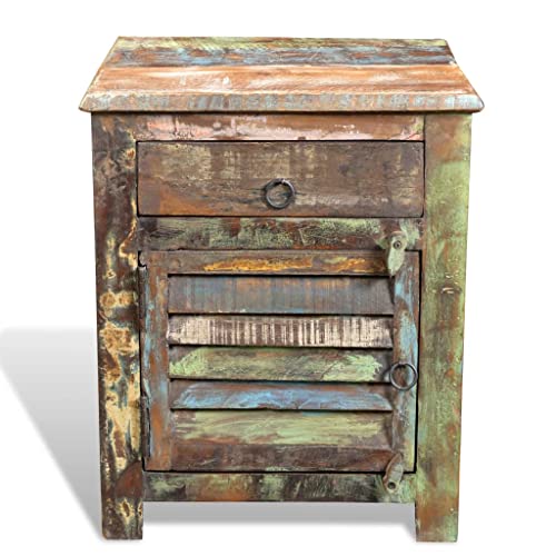 End Table with 1 Drawer 1 Door Reclaimed Wood,Reclaimed Wood End Table with Drawer and Cupboard for Home Decor and Storage, Brown