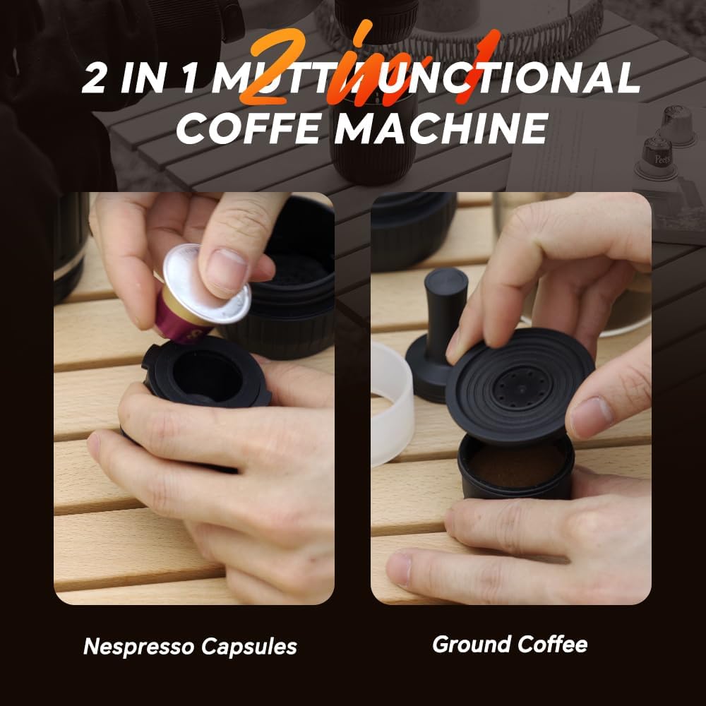 Portable Coffee Maker Travel Espresso Machine 120W, 19 Bar Pressure 7500mAh Rechargeable Battery Version Portable On the Go for Camping, Driving, Home and Office Travelling