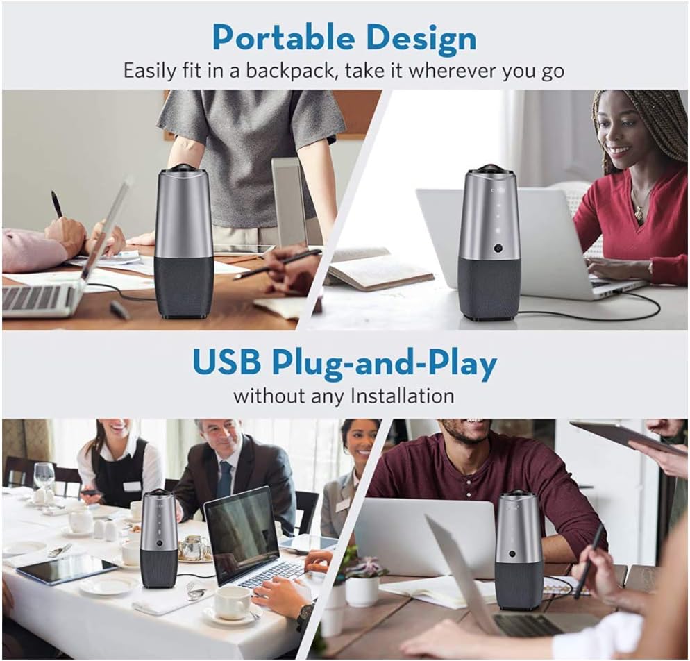 Video Conference Camera-4K Conference Camera with Microphone,360° View Conference Camera,AI-Sensor Facecapture Camera with 4 Microphone, All-in-One Conference Webcam for Zoom Skype Hangout Meeting