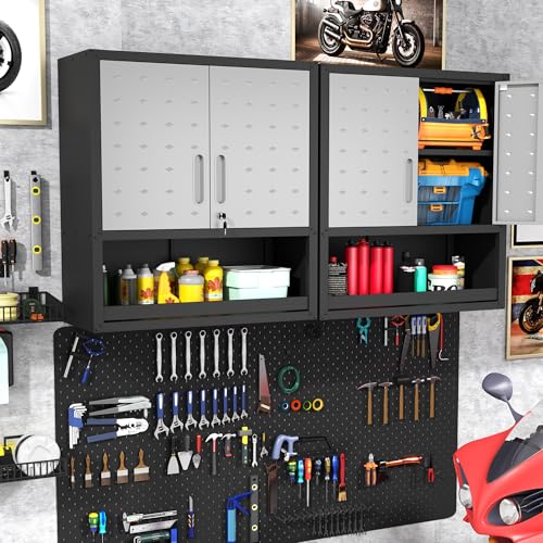 Metal Storage Cabinet with Wheels, Lockable Garage Cabinet with Doors and Shelves, Rolling Tool Storage, Assembly Required, Black