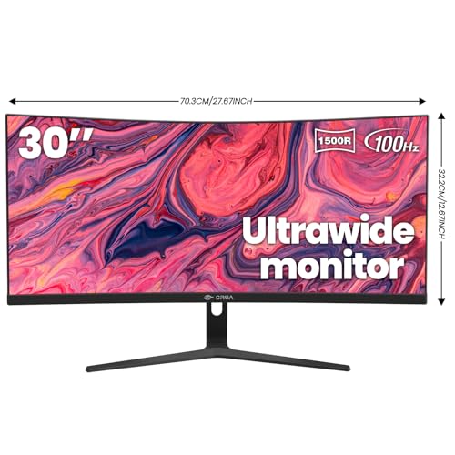 CRUA 30Inch Ultrawide Curved Monitor, 21:9 WFHD(2560x1080P) VA Computer Monitor, 120% sRGB 100HZ 1500R PC Monitors Support FreeSync, Wall-Mounted, with HDMI/DP Display Port-Black