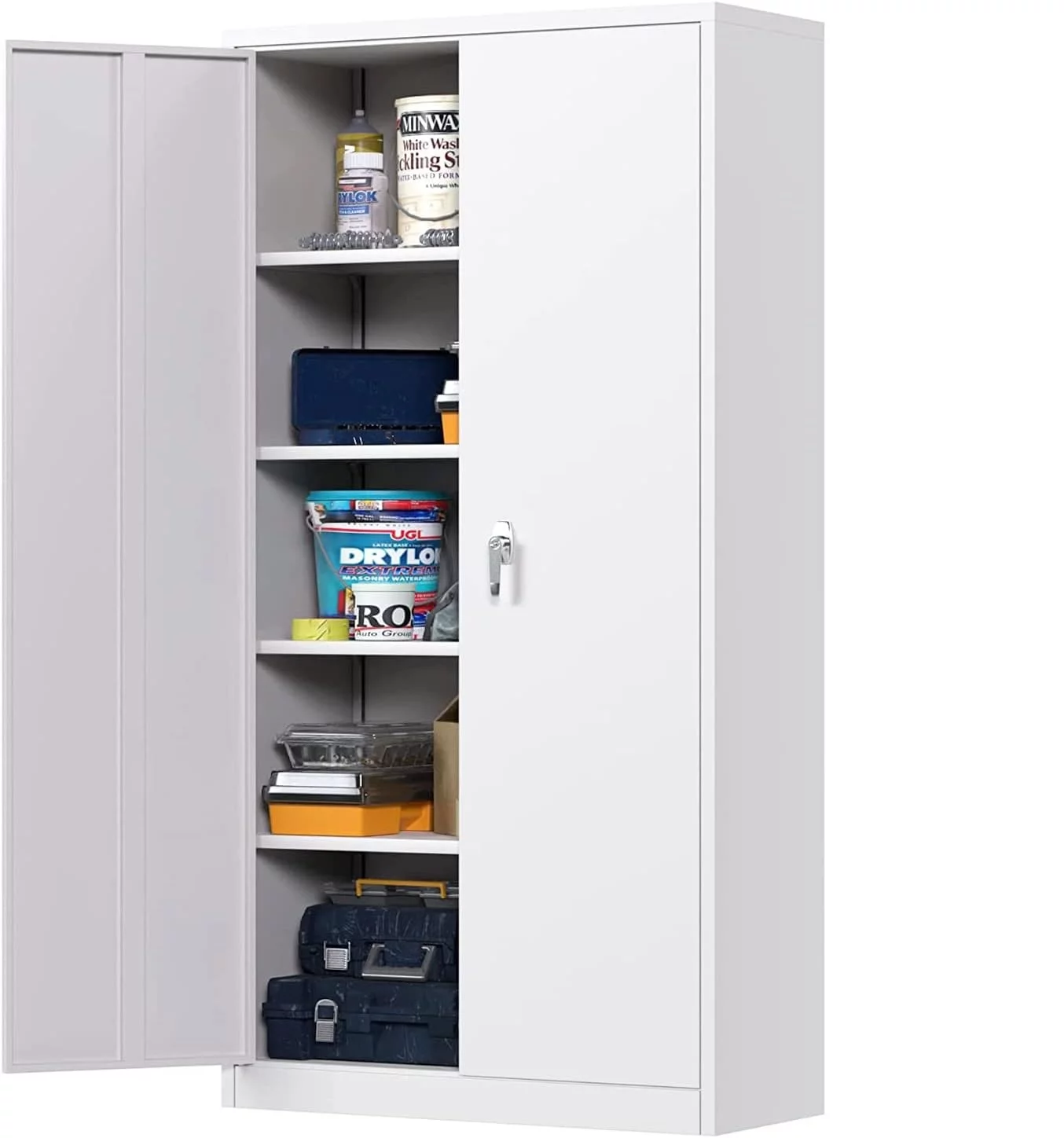 Metal Storage Garage Cabinets with Locking Doors and Adjustable Shelves, 72 inch Tall Steel Storage Cabinet for Office, Home (White)