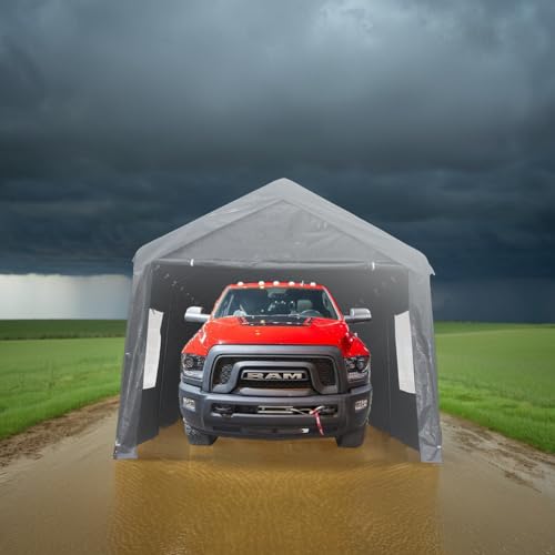 CarPorts 10x20 Heavy Duty Portable Carport Canopy with Sidewalls, Outdoor Large Garage Storage Shed Waterproof Tents for Vehicles Car Truck Boat SUV Shelter, Grey