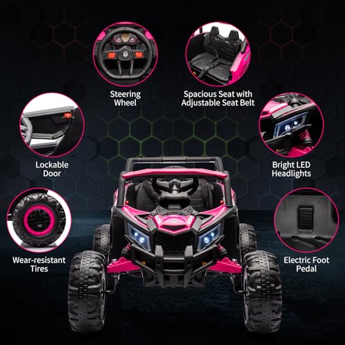 24V Ride On UTV Car, Battery Powered Electric Vehicles, Kids UTV with Remote Control, Spring Suspension,200W Motor, Metal Frame, USB, Music, LED Lights, Ride On Toy for Kids