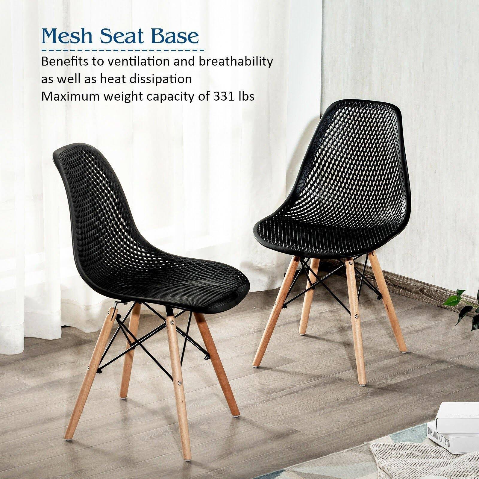 4 Pcs Modern Plastic Hollow Chair Set with Wood Leg-White