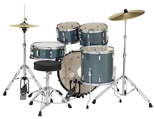 Pearl Roadshow Drum Set 4-Piece Complete Kit with Cymbals and Stands, Charcoal Metallic (RS584C/C706)