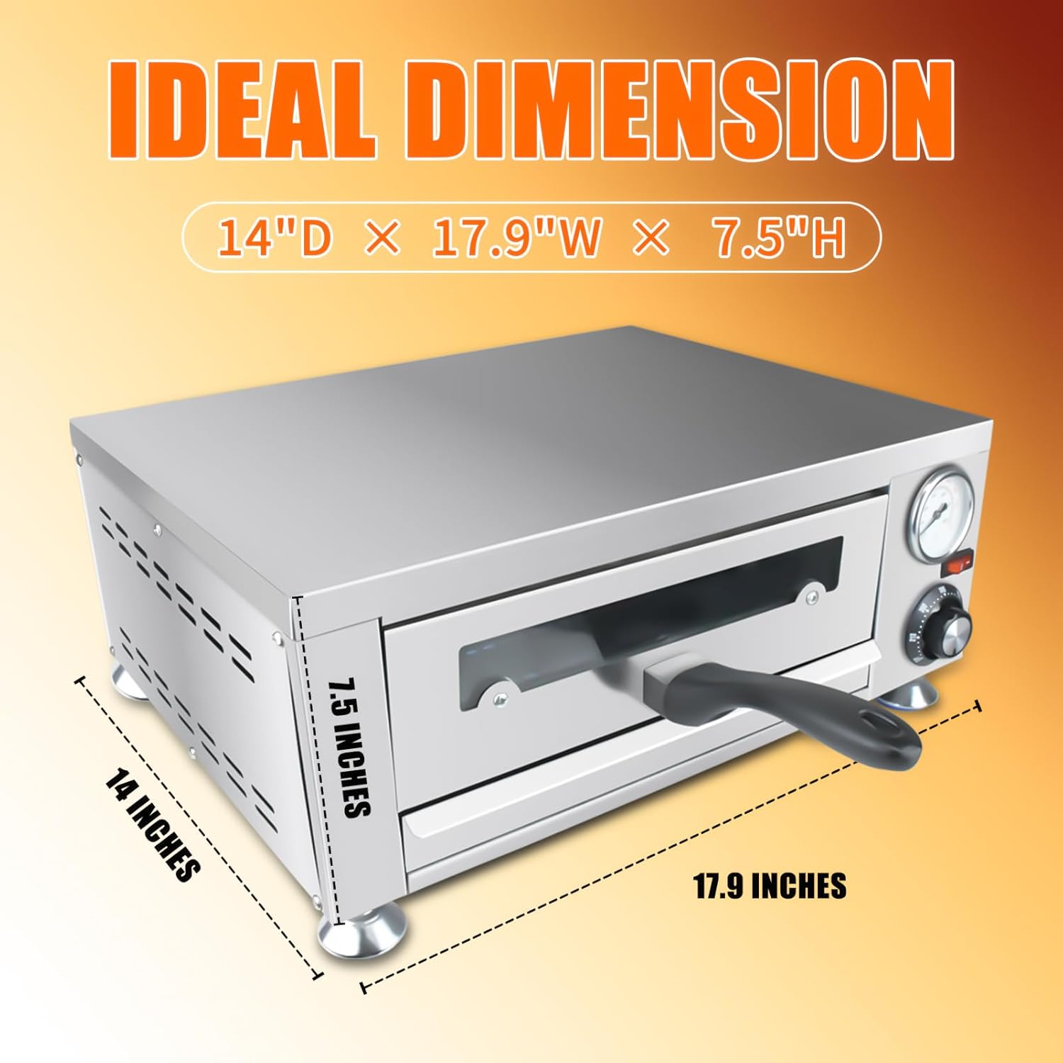 KOOTEH Electric Commercial Indoor Pizza Oven Stainless Steel Countertop Pizza Oven with Bread Crumbs 1100W Pizza Oven for home Restaurant