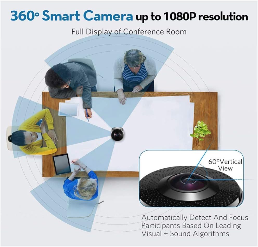 Video Conference Camera-4K Conference Camera with Microphone,360° View Conference Camera,AI-Sensor Facecapture Camera with 4 Microphone, All-in-One Conference Webcam for Zoom Skype Hangout Meeting