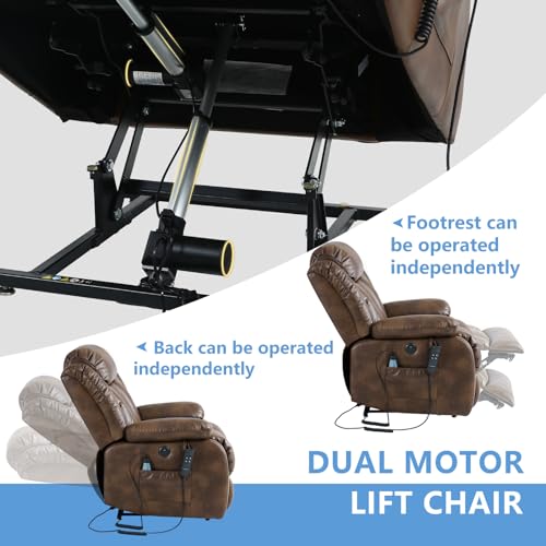 Large Power Lift Chairs Recliners for Elderly with Heated and Massage,Infinite Position Overstuffed Wide Power Lift Recliner，4 Positions, Breathable Leather, USB Ports and Remote Controls (Dark Blue)